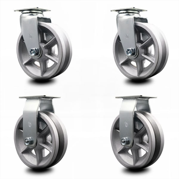 6 Inch V-Groove Semi Steel Caster Set with Ball Bearings 2 Swivel 2 Rigid SCC